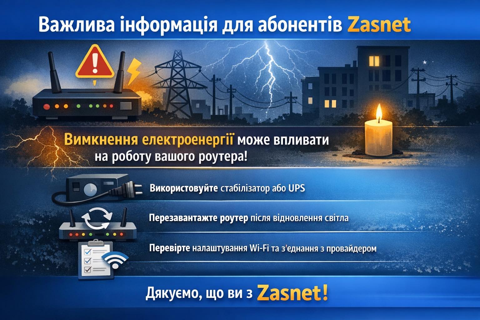 Важлива інформація для абонентів Zasnet